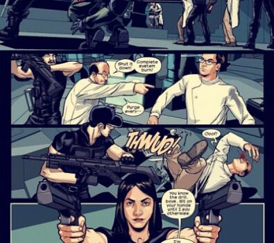 Leonard, Sheldon, Howard y Raj en un cómic de Marvel