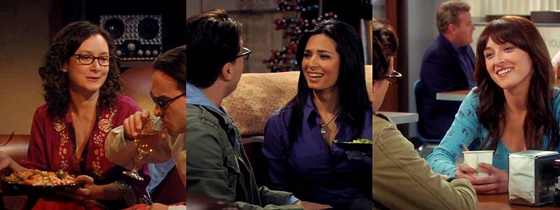 Leonard Hofstadter con Leslie, Priya y Alex